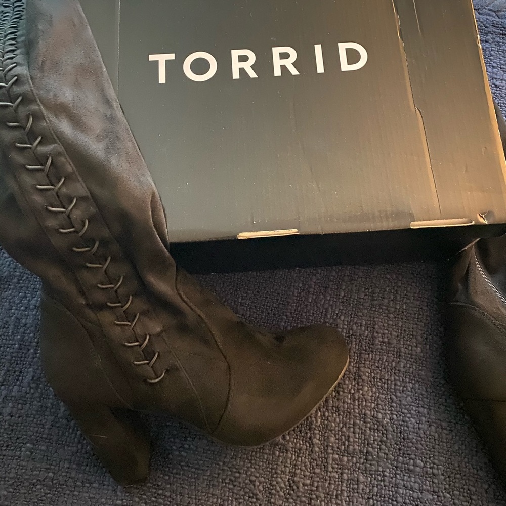 Thigh high wide calf boots